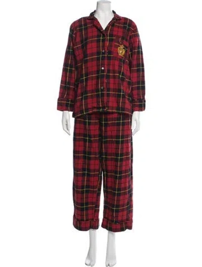 Pre-owned Polo Ralph Lauren Plaid Print Embroidered Accent Pajamas In Red
