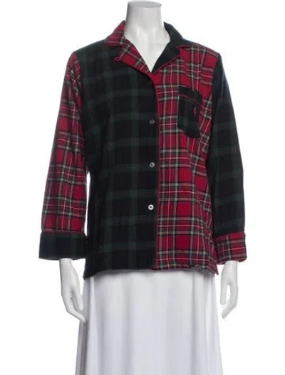 Pre-owned Polo Ralph Lauren Plaid Print Embroidered Accent Robe In Green