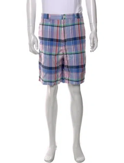 Pre-owned Polo Ralph Lauren Plaid Print Flat Front Shorts In Blue