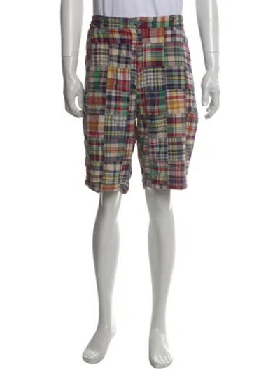 Pre-owned Polo Ralph Lauren Plaid Print Flat Front Shorts In Blue