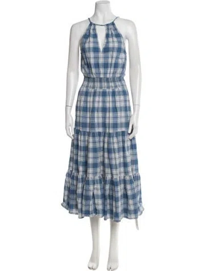 Pre-owned Polo Ralph Lauren Plaid Print Long Dress In Blue