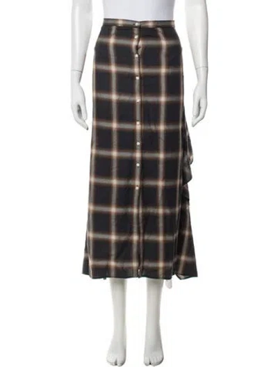 Pre-owned Polo Ralph Lauren Plaid Print Long Skirt In Black