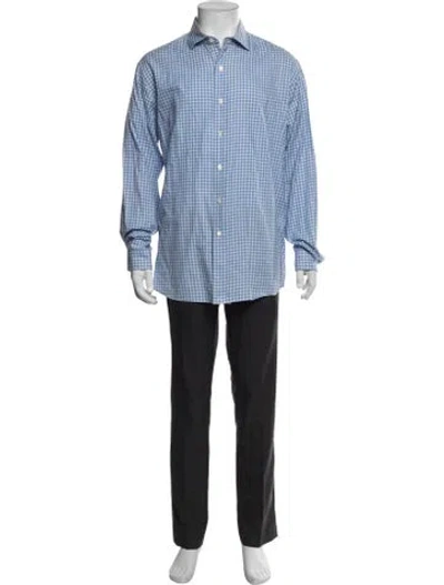 Pre-owned Polo Ralph Lauren Plaid Print Long Sleeve Dress Shirt In Blue