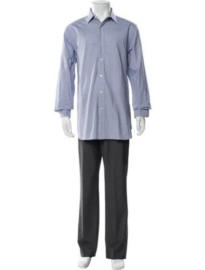 Pre-owned Polo Ralph Lauren Plaid Print Long Sleeve Dress Shirt In Blue