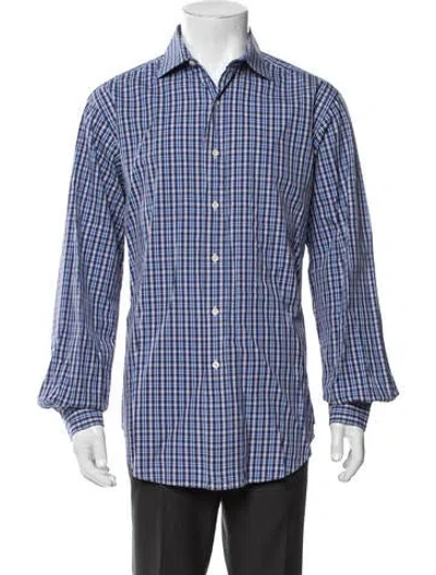 Pre-owned Polo Ralph Lauren Plaid Print Long Sleeve Dress Shirt In Blue