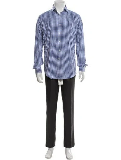 Pre-owned Polo Ralph Lauren Plaid Print Long Sleeve Dress Shirt In Blue/white