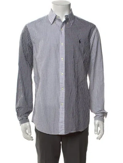 Pre-owned Polo Ralph Lauren Plaid Print Long Sleeve Dress Shirt In Blue/white