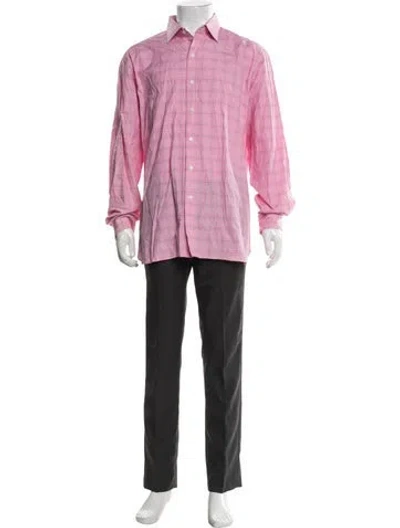 Pre-owned Polo Ralph Lauren Plaid Print Long Sleeve Dress Shirt In Pink