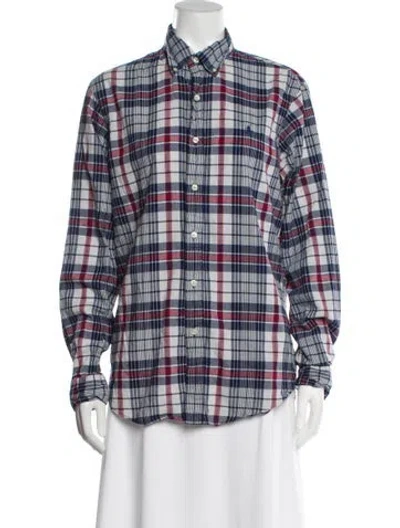 Pre-owned Polo Ralph Lauren Plaid Print Long Sleeve Polo In Blue