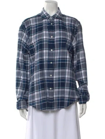 Pre-owned Polo Ralph Lauren Plaid Print Long Sleeve Polo In Blue