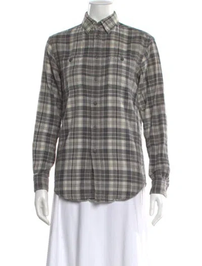 Pre-owned Polo Ralph Lauren Plaid Print Long Sleeve Polo In Gray