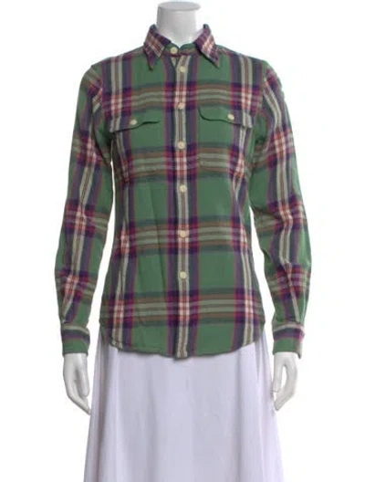 Pre-owned Polo Ralph Lauren Plaid Print Long Sleeve Polo In Green