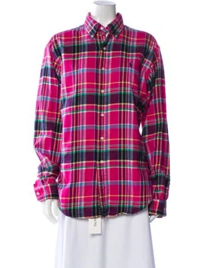 Pre-owned Polo Ralph Lauren Plaid Print Long Sleeve Polo In Pink
