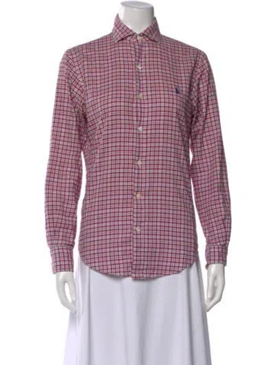Pre-owned Polo Ralph Lauren Plaid Print Long Sleeve Polo In Pink