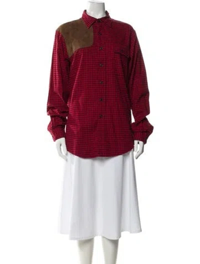 Pre-owned Polo Ralph Lauren Plaid Print Long Sleeve Polo In Red