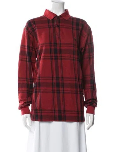 Pre-owned Polo Ralph Lauren Plaid Print Long Sleeve Polo In Red