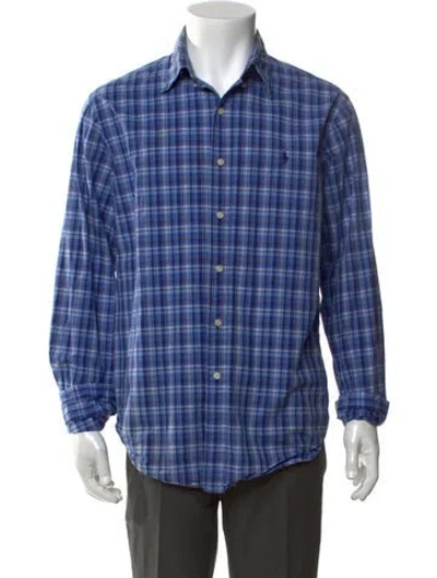 Pre-owned Polo Ralph Lauren Plaid Print Long Sleeve Shirt In Blue
