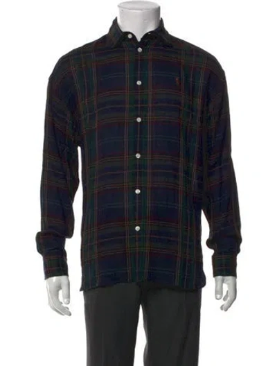 Pre-owned Polo Ralph Lauren Plaid Print Long Sleeve Shirt W/ Tags In Blue