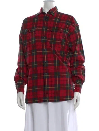 Pre-owned Polo Ralph Lauren Plaid Print Long Sleeve Top In Red