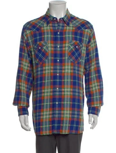 Pre-owned Polo Ralph Lauren Plaid Print Long Sleeve Western Shirt In Blue