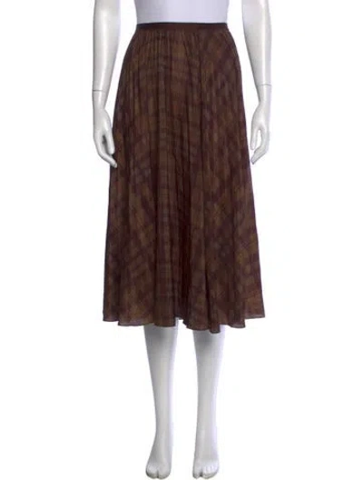 Pre-owned Polo Ralph Lauren Plaid Print Midi Length Skirt In Brown
