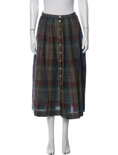 Pre-owned Polo Ralph Lauren Plaid Print Midi Length Skirt In Green