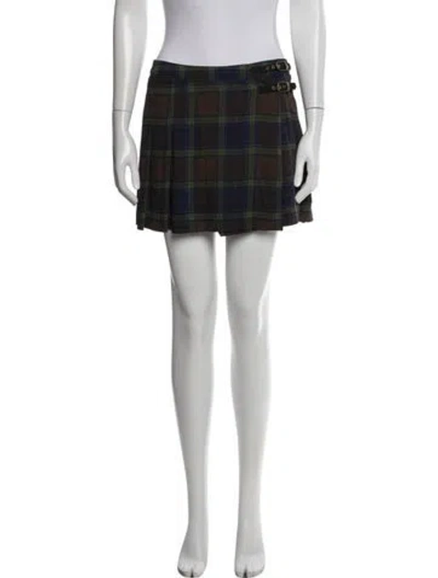 Pre-owned Polo Ralph Lauren Plaid Print Mini Skirt In Green