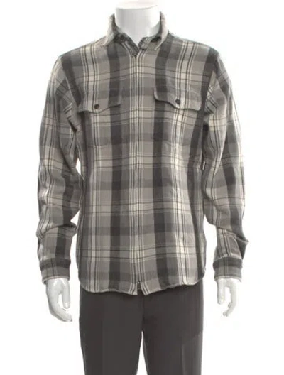Pre-owned Polo Ralph Lauren Plaid Print Mock Neck Cardigan In Gray