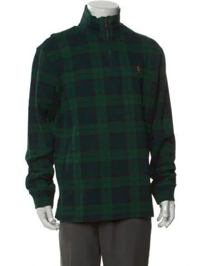 Pre-owned Polo Ralph Lauren Plaid Print Mock Neck Sweatshirt In Green