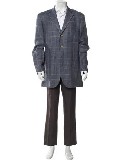 Pre-owned Polo Ralph Lauren Plaid Print Overcoat In Gray