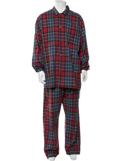 Pre-owned Polo Ralph Lauren Plaid Print Pajama Bottoms W/ Tags In Blue