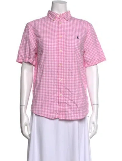 Pre-owned Polo Ralph Lauren Plaid Print Short Sleeve Polo In Pink