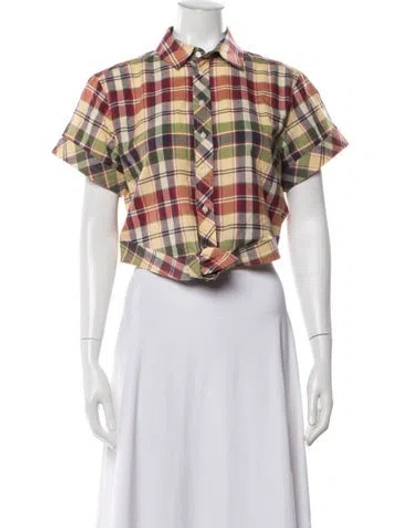 Pre-owned Polo Ralph Lauren Plaid Print Short Sleeve Polo In White