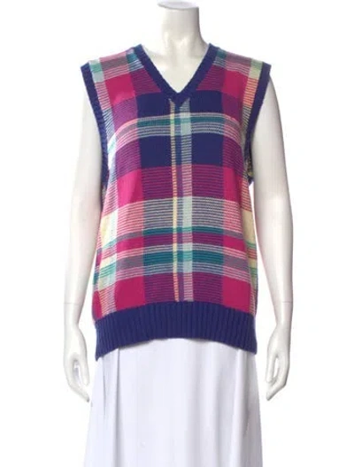 Pre-owned Polo Ralph Lauren Plaid Print V-neck Sweater In Multi