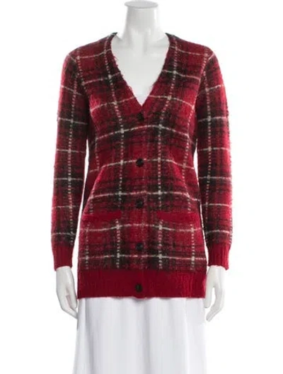 Pre-owned Polo Ralph Lauren Plaid Print V-neck Sweater In Red