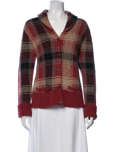 Pre-owned Polo Ralph Lauren Plaid Print V-neck Sweater In Red