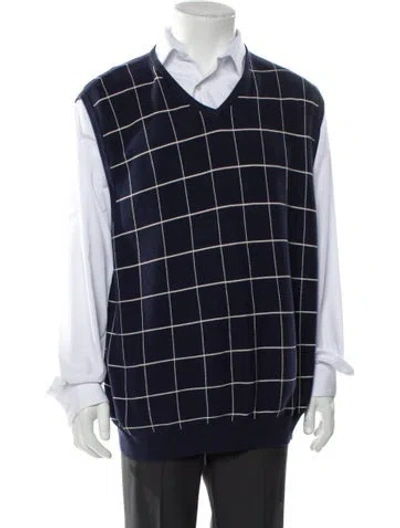 Pre-owned Polo Ralph Lauren Plaid Print V-neck Sweater Vest In Blue