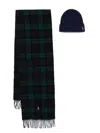Polo Ralph Lauren Plaid Scarf And Beanie Set In Wool In Green