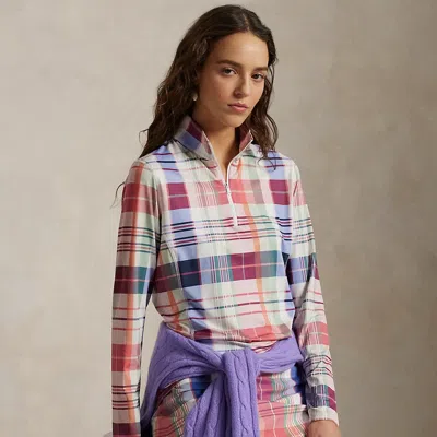 Polo Ralph Lauren Plaid Stretch Jersey Quarter-zip In Summer Madras