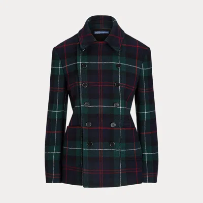 Polo Ralph Lauren Plaid Tweed Double-breasted Jacket In Blue