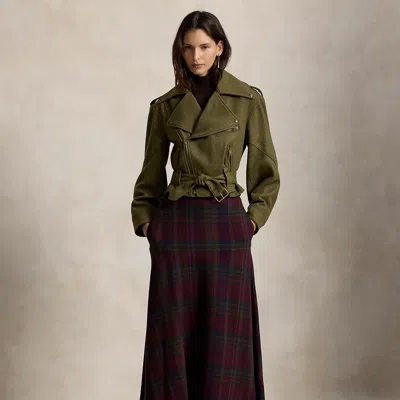 Polo Ralph Lauren Plaid Tweed Yoke Skirt In Merlot Green Multi