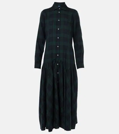 Polo Ralph Lauren Plaid Twill Shirt Dress In Blue
