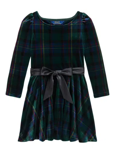 Polo Ralph Lauren Kids' Plaid Velour Dress In Blue