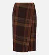 Polo Ralph Lauren Plaid Wool-blend Midi Skirt In Brown