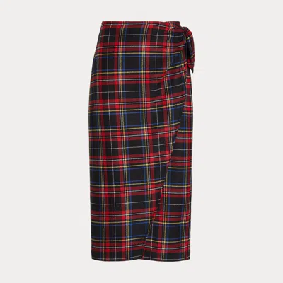 Polo Ralph Lauren Plaid Wool-blend Wrap Skirt In Red Black Multi Plaid