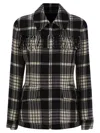 Polo Ralph Lauren Goleta Fringed Checked Wool-flannel Jacket In Black/cream