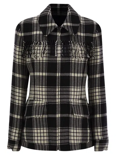 POLO RALPH LAUREN PLAID WOOL JACKET WITH FRINGES
