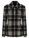 Polo Ralph Lauren Goleta Fringed Checked Wool-flannel Jacket In Black/cream