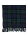 Polo Ralph Lauren Tartan Check Wool Scarf Fringe Trim In Green