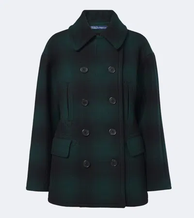 Polo Ralph Lauren Sculpted Plaid Wool-blend Peacoat In Green